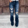 Damen-Jeans, Damen-Hosen, hohe Stretch-Hose, perforiert, Übergröße, Röhre, amerikanisch, Straße, gerissen, gerade, alter Vintage-Stil