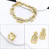 Necklace Earrings Set Dubai Jewelry Fashion Woman Gold Plated Two-Tone Color Square Shape Earring Ring Gift Juego De Pendientes