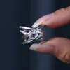Bröllopsringar Gem's Ballet 925 Sterling Silver Criss-Cross Finger Ring Ov 5x7mm Natural Milky Blue Moonstone Gemstone Rings Gift till sin 230810