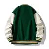 Men's Jackets Embroider Letters N Men Varsity Bomber Jacket Oversize Vintage Y2k Baseball Coats Women Leather Sleeve Green Autumn Outerwear 230809