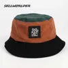 Wide Brim Hats Bucket Hats SELLWORLDER Corduroy hat Cute Cartoon money cat Bucket Hat Caps 2022 Winter Warm Casual Hat HKD230810