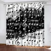 Curtain Modern Black Guitar Notes Instrument Piano Thin Window Curtains For Living Room Bedroom Decor Drape 2 Pieces