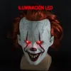 Máscaras de fiesta Horror Pennywise Stephen King Cosplay Scary Clown Killer Máscaras LED Látex Casco Fiesta de Halloween Carnival Costume Prop para adultos 230809