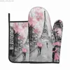 Fantasy Eiffel Tower Paris Romantic French Oven Gloves and Pot Holder Set Heat Resistant and Non slip Kitchen Gloves Heat Pads Z230810