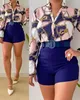 Ensemble de survêtements pour femmes 2023 été mode quotidien élégant écharpe chaîne impression boutonné chemise Shorts