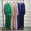 Ubranie etniczne satyna Abayas muzułmańska sukienka pełna długość rękawa miękka błyszcząca Abaya Dubai Turcja islam szata kobiety Ramadan eid djellaba femme