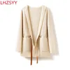 Women's Jackets LHZSYY 100 Pure Cashmere Coat FallWinter Hooded Large Size Cardigan HighEnd Thicken Hoodie Knit Casual Female Jacket 230809