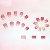 False Nails 24pcs/Box Detachable Coffin Wearable Short Square Shiny Jelly Peach Fake Full Cover Nail Tips Press On