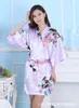 Women's Sleepwear Sexy White Printed Female Mini Silk Robe Rayon Kimono Women's Peacock & Blossoms Design S M L XL XXL XXXL D124-03