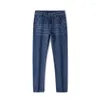 Men's Jeans Autumn Spring Dark High Quality Cotton Print On Pockets Personality Vintage Stretch Fitted Straight Trousers