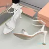 2023-Sandaler Crystal Women Pointy Toe Silver Ankel Strap Thin High Heel Shoes Summer Party Wedding Designer