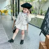 Clothing Sets 3308E Girls Set Sweet Suit Autumn Little Fragrant Wind Girl Two Piece Knitted Coat Pleated Skirt 230810