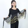 Scen Wear Belly Dance Midje kedja Tre lager Chiffon Belt Cover Hip Scarf Gold Coin Ornament