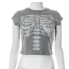 T-shirts pour femmes Gothic Summer 2023 Y2K Grunge Slim Top Harajuku Vintage Skeleton Baby Tee Emo Fairy Graphic Women Short Sleeve Crop