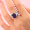 Eheringe Hainon, blauer Zirkonia, breiter, ausgehöhlter Ring, versilbert, romantischer Brautzeremonie-Schmuck