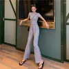 Women's Sleepwear Summer Cute Home Suit Homewear For Women Nightgown Slim T-Shirt Long Pant Female Solid Color Gray Casual Cotton Pajama