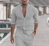 Chemises habillées pour hommes Chemise décontractée en coton et lin pour hommes Col montant solide à manches longues Haut ample Printemps et Automne Belle chemise à la mode 230809