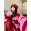 Swetery kobiet Deeptown Y2K Korean Style w paski w paski Zakryty Różowy Sweter Kobiety Punk Streetwear HARAJUU HIP HOP JUMPER Kobieta Czerwona Top Winter 230809