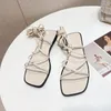 Sandália vintage com cadarço e bico aberto sexy confortável simples para mulheres 2023 verão estudante quadrado romano sapatos femininos