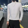 Czarno-biały jesienna zima Turtleneck T-shirty dla mężczyzn odzież 2022 Prosta Slim Fit Basic Tee Shirt Homme Streetwear