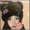 Beanie/Kafatası Kapakları Y2K Japon Harajuku Kawaii Siyah Beyaz Bunny Faux Kürk Kafatası Kedi Kulakları Şapkalar Kadın Kış Kış Sıcak Kuzusu Sevimli Beanie Caps 230809