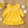 Flickans klänningar Blomma tryck TurnDown Collar Long Flare Sleeve Girls Dress Sweet Kids Clothes 1-6y Spring Fall Kids Dresses For Girls