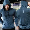 Men's T-Shirts Mens Fitness Tracksuit Running Sport Hoodie Gym Joggers Hooded Outdoor Workout Athletic Clothing Muscle Training Sweatshirt Tops 230809