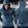 Erkek Tişörtler Mens Fitness Trailsuit Sport Hoodie Spor Salonu Joggers Kapüşonlu Açık Mekan Egzersiz Atletik Giyim Kas Eğitim Sweatshirt Üstler 230809