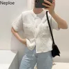 Женские трикотажные трикотажные футболки Neploe Korean Cardigan Женская одежда с коротким рукавом с коротким рукавом.