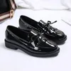 Jurk Schoenen Lederen Loafer's Zwart Patent Platform Slip op voor Vrouwen 2023 Lente Britse Kwastje Casual Strik Flats 230809