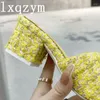 Chinelos Feminino 2023 Sandálias Design de Marca Peep Toe Primavera Verão Slides Tricô Clássico Moda Salto Alto Sapatos de Praia Mujer