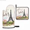 Fantasy Eiffel Tower Paris Romantic French Oven Gloves and Pot Holder Set Heat Resistant and Non slip Kitchen Gloves Heat Pads Z230810