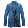 Men's Jackets 4XL Mens Denim Blazer Men Fashion Cotton Vintage Suit Outerwear Male Blue Coat Jacket Slim Fit Jeans Blazers