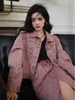 Womens Jackets Spring Autumn Washed Distressed Pink Vintage Casual Buttonup Women Denim Jacket High Waist Solid Color Long Skirt Mujer 230810