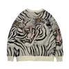 Männer Pullover Tiger Strickjacke Männer Hip Hop Lose Pullover Mode Vintage Harajuku Stickerei Jacken Unisex Herbst Frühling 230809