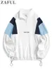 Mens Hoodies Sweatshirts Hoodie for Men Fluffy Polar Fleece York Embroidery Turtleneck Pullover Color Block Zipper Sweats 230809
