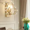 Vägglampa restaurang bakgrund modern kreativ metallljus nordisk guld kristall sconce för vardagsrum sovrum verandan