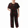 Dames tweedelige broek dames groot formaat katoen bloemenprint pak lente zomer losse vrije tijd korte mouw tops met dames 2 pyjama's set