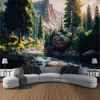 Tapestries Forest Tapestry Nature Trees Waterfall Wall Hanging Landscape Scenery Cloth Home Room Eesthetic Art Bedroom Decor Tapestry R230810