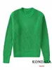 سترات النساء في كوندالا كوندالا غير رسمية خضراء خضراء فضفاضة ، غلاف طويل يا رقبة خمر pullovers أنثى الموضة 2023 الخريف