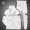 Herrspårar 2023 Men's Tracksuit Hooded Jacket + Pants Two Peice Set Fashion New Patchwork Tracksuits Passar Male Sports Hip Hop Men Clothing J230810