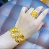 Colar Brincos Conjunto Jóias Dubai Banhado a Ouro 24K Pulseira Anel Feminino Moda Festa de Casamento Duas Peças YY10204