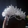 Wedding Hair Jewelry Tiara Crystal Beaded Bridal Crown White Diadem Tiaras Forehead Headband Accessories Headpieces Head 230809