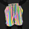 Men's Shorts Harajuku Fashion Men Colorful Reflective Hip Hop Streetwear Pockets Reflect Light Clothing Bermudas Masculina