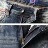 Men's Jeans Fashion Designer Men Retro Gray Blue Stretch Elastic Slim Fit Ripped Painted Trousers Vintage Denim Pants Hombre
