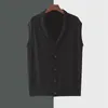 Men's Sweaters Pure Wool Vest V-Neck Cardigan Spring/ Autumn Knitted Waistcoat Casual Fashion Sleeveless Large Size Jacket