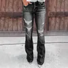 Damen-Jeans, Damen-Hosen, hohe Stretch-Hose, perforiert, Übergröße, Röhre, amerikanisch, Straße, gerissen, gerade, alter Vintage-Stil