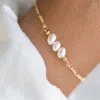 Strand ALLME Braccialetti con ciondoli di perle d'acqua dolce di alta qualità per le donne Bracciale con perline a catena Figaro in acciaio inossidabile placcato oro 18 carati