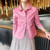 Women's Leather Pink Genuine Jacket For Women Spring Autumn 2023 Trend Metal Buttons Short Motorcycle Natural Sheepskin Jackets