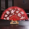 Chinese Style Products Ladies Folding Lace Hand Fan Wholesale Luxury Rose Pattern Flower Floral Fabric Lace Fan For Home Decoration Dance Accessories